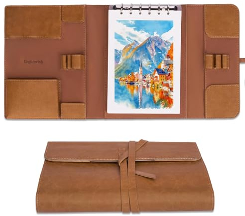 LIGHTWISH Blocco per acquerelli, formato A5, 20 fogli, 100% cotone, 300 g/m², carta pressata a freddo, rimovibile con supporto posteriore, diario di viaggio per acquerelli tutto in uno, con porta