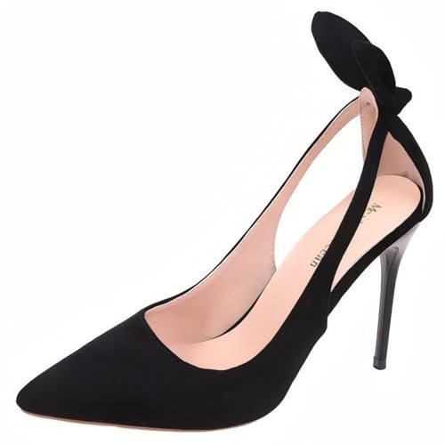 Escarpins Slingback 10 Cm Talon Aiguille, Bout Pointu, Nœud Élégant - Chaussures Noires De Soirée Stiletto