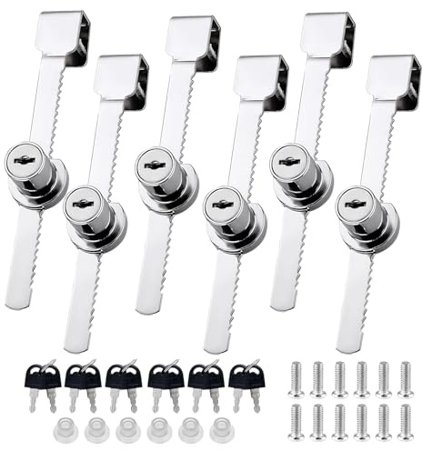 Lot de 6 Serrure porte Coulissante avec Clef, Verrou Vitrine en Verre Serrures à CréMaillèRe pour Casier Classeur Verrous de 2 à 6 mm