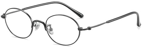 ALKAHE Metall Brillengestell für Damen Herren Klein Rund Brille ohne Stärke Leichte Titan Dünner Rahmen Schwarz Rahmen