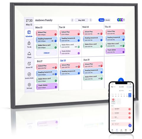 Calendario digital de 10,1 pulgadas con pantalla táctil, calendario 3 en 1 y marco de fotos en la nube y galería, 32 GB de memoria, planificador familiar electrónico IPS, gestor de tareas, calendario