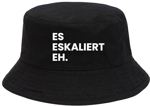 Es Eskaliert Eh Hut Fischerhut Lustiger Hut Bucket Hat Festival Hut Konzert Party Urlaub Sommer Anglerhut Streetwear Unisex Herren Damen Festival Outfit Rave Malle Spaßhut Trinkhut Baumwolle Schwarz