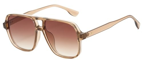 Long Keeper Retro Square Pilot Sunglasses for Women Men Oversize Retro Aviation Square Sunglasses Double Bridge Sun Glasses Vintage Shades UV400