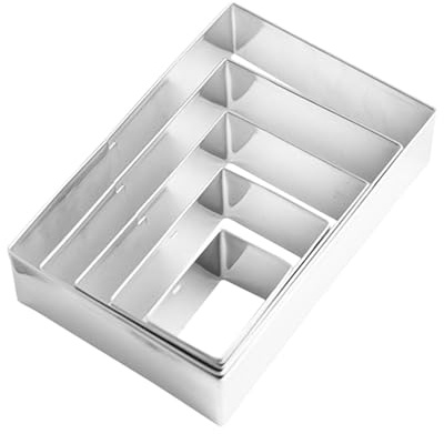 MUSISALY Set di Stampi per Fondente e Tagliabiscotti Rettangolari in Acciaio Inox, 5 Utensili per Dolci da Forno, Dimensioni 4.53X2.95X0.98 Pollici, per Pasticceria