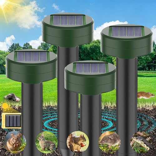 Ultraschall Maulwurfvertreiber für Mäuse 4 Stück, Maulwurfschreck für den Garten, Solar Maulwurfabwehr, Wühlmausvertreiber, Wühlmausschreck