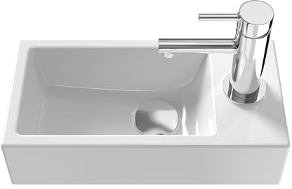 EMKE Lave-Mains Mural,40,5x20,5 x10,5 cm,Blanc Brillant,Robinet à Droite | Petit Lavabo Rectangulaire- Idéal pour WC, Petits Espaces et Studios - Compact en Céramique(Sans Robinet ni Bonde)