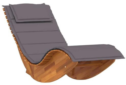 KGHFDVB Schaukelliege aus massivem Akazienholz mit ergonomischer Liegefläche und Dicker Auflage für Garten, Terrasse oder Poolbereich – sicheres Schaukeln durch Bodenstopper,