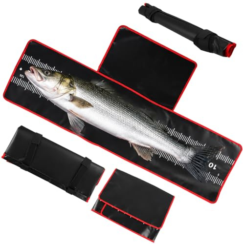 Abhakmatte mit Maßband 140x35cm, SGZIOO Abhakmatte Angel mit Maßband 130cm, Angelzubehör für Große Barsche Karpfen Welse Raubfisch, für Barsch, Outdoor-Aktivitäten, Camping, Tragbare Aufrollbare