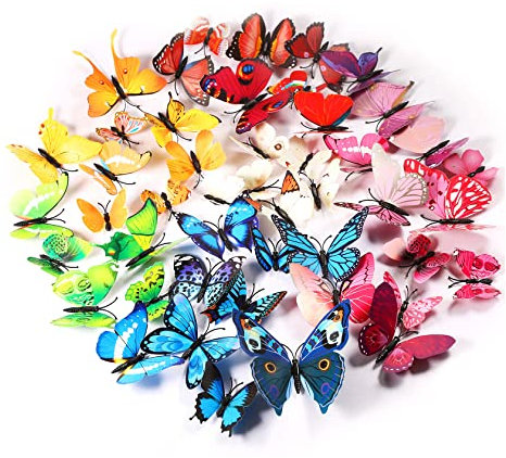 Foonii® 72 PCS 3D Schmetterlinge Wanddeko Aufkleber Abziehbilder,schlagfestem Kunststoff Schmetterling Dekorationen, Wand-Dekor (12 Blau, 12 Farbe, 12 Grün, 12 Gelb, 12 Rosa, 12 Rot)