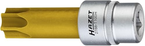 Hazet Nockenwellen-Versteller Torx Schraubendreher-Einsatz mit Bohrung, Vierkant 12,5 mm, 1/2 Zoll, Tamper Resistant Profil Schlüsselweite, 1 Stück, tin beschichtet, 2788-T100H