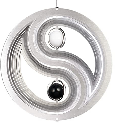 CIM Edelstahl Windspiel - Orbit Yin Yang 200 BW - Ø 200 mm - Glaskugeln Ø 30 mm, inkl. Nylonschnur, Haken und Kugellagerwirbel