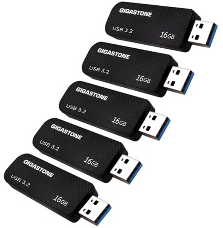 GIGASTONE Clés USB 16 Go (Lot de 5) Z30 - USB 3.2 Gen 1, 50 Mo/s, avec Design Push-Pull & Oeillet pour Porte-Clés - Stockage de Données, Sauvegarde pour PC/Mac/TV/Voiture
