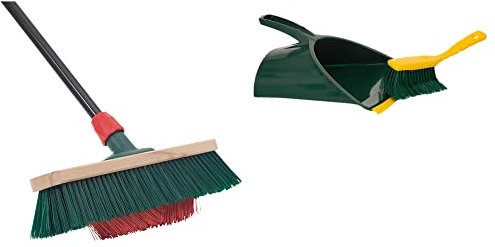 Novaliv 1x Besen mit V-Beborstung Set 40 cm Elaston grün/rot | Besen mit Teleskopstiel | Kehrgarnitur Jumbo | Kehrblech Kehrschaufel Handfeger Straßenbesen Gartenbesen Garden Broom Strassenbesen