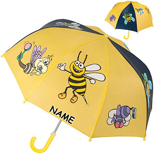 alles-meine.de GmbH Kinderschirm/Regenschirm - lustige Biene - inkl. Name - Ø 72 cm - Kinder - Stockschirm - groß mit Griff - Einklemmschutz - Regenschirme - für Jungen Mädchen..