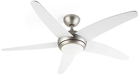 KLARSTEIN Bolero - Ventilatore da Soffitto e Lampada 2in1, Diametro Ventilatore:134cm, Luce, 55W di Potenza, Pale in Legno, Telecomando, 50 dB, 3 Velocità: Veloce, Media, Lenta, Bianco