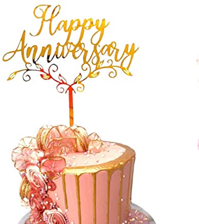Happy Anniversary Acrylic Wedding Cake Topper Elegant Toppers Decoration UK 6 x 4 Gold