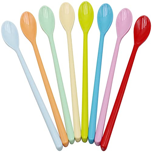 Goeielewe Set mit 8 langen Melamin-Espressolöffeln, bunter Latte-Löffel, Dessert-Eislöffel, Cocktail-Rührlöffel für Kaffee, Dessert, 22,6 cm (gemischte Farben)