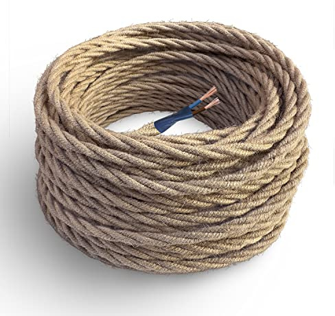 Amarcords - Câble électrique textile couleur jute, torsadé, jute, 5 mètres, à 2 brins 2x0,75 - Fil vintage en tissu coloré, pour lampes, lustres, appliques et abat-jours.