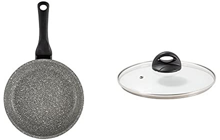 Barazzoni Monolitica Padella, Rivestimento Interno In Marmotech Plus A 6 Strati Effetto Pietra & 84913502003 Coperchio, 20 Cm, In Vetro E Acciaio Per Linea Granitica