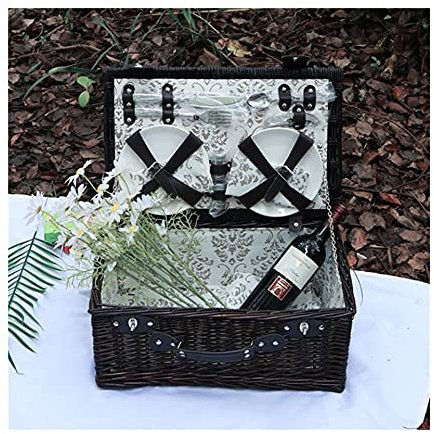 XXZY Picknickkorb Wicker Picknickkorb Luxus Hand Tragen Picknickkorb mit Deckel Geschirr Aufbewahrungskorb Picknickbedarf Tragbares Design picknicktasche (Color : A)
