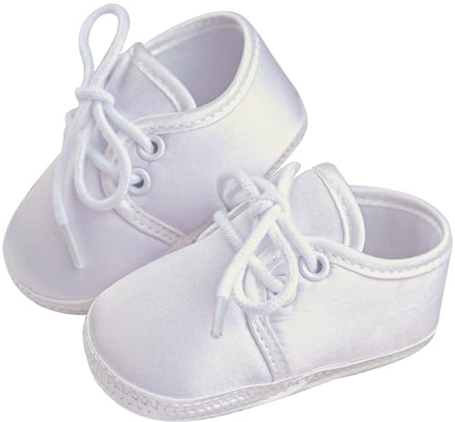 Booulfi Baby Boy Shoes 3-6 Months Satin White Baby Dress Shoes Newborn Infant Boy Soft Shoes for Baptism Christening Outfits Formal Suits