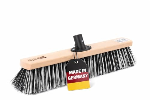 OssiBlitz Besen 60cm Breit mit QuickFix-Halter Straßenbesen Harte Borsten | Harte Borsten-Mischung, Ohne Stiel, Arenga-Pflanzenfaser und Polypropylen, Aus Holz, Für Draußen