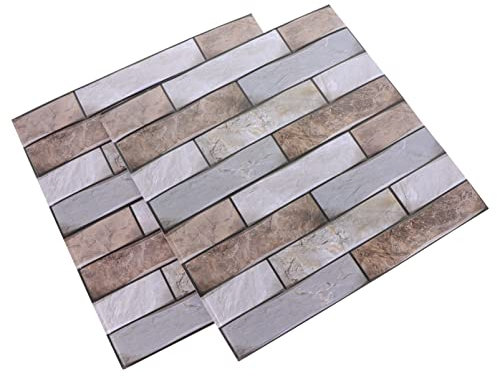 Garneck 2 Sheets Grey Grout Tiles Wall Stickers for Kitchen Bedrooms Decor Light Grey Grout Simulated Stone Pattern PVC Decals
