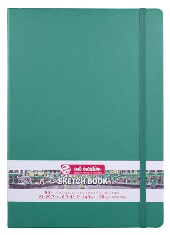 Talens Art Creation Skizzenbuch - Waldgrün - 21 x 29,7 cm - 140 g - 80 Blatt - Stabiles Hardcover - Säurefreies Papier - Ideal für Bleistift, Pastell, Acryl, Gouache, Tinte, Holzkohle
