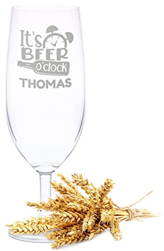 GRAVURZEILE Leonardo Bierglas mit Gravur - It's beer o'clock - Geschenk für Papa ideal als Vatertagsgeschenk - 360ml - Biertulpe Pilsglas Weizenglas - Geburtstagsgeschenk für Männer - Geschenk für Ihn