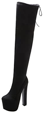 Stivali Sopra Il Ginocchio in Pelle Scamosciata, Donne Moda Stivali Al Ginocchio, Stivali Lunghi Da Donna Con Plateau A Punta Tonda, Stivali Da Donna Con Cerniera Laterale alla moda High Heels