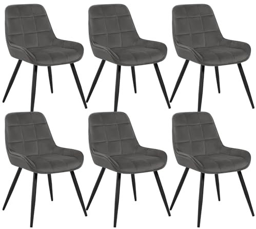 WOLTU Esszimmerstühle 6er Set, Polsterstuhl Samt, Küchenstuhl gepolstert, Akzentstuhl für Wohnzimmer Schlafzimmer Küche, ergonomischer Stuhl mit Rückenlehne, Dunkelgrau, BH331dgr-6