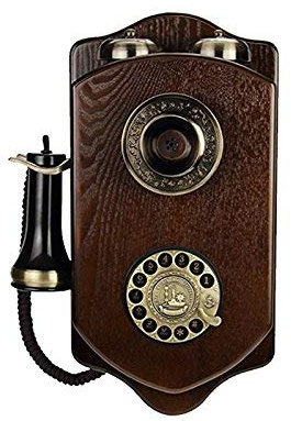 QHYXT Teléfono De Madera Montado En La Pared Vintage Giratorio Retro Hotel Tarjeta Inalámbrica Creativa Teléfono Fijo con Cable (A)