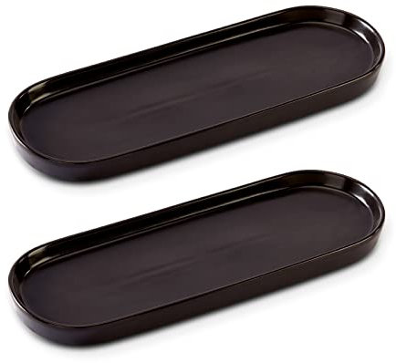 Ceramic Bathroom Counter and Bathtub Tray - Simple Style Design for Cosmetics, Candle, Perfume, Shampoo, Liquid Soap - Suit for Bathroom and Kitchen (2pcs Black)