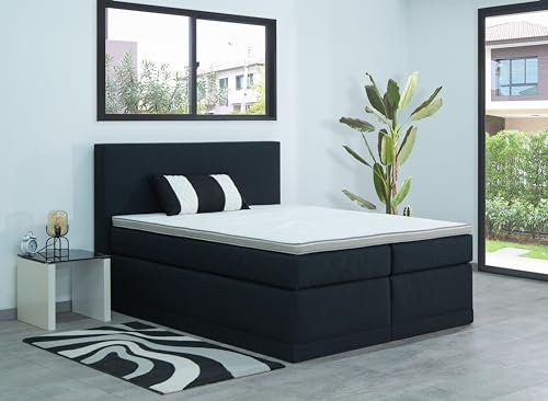 AUKONA Boxspringbett Maximus 140x200, Schwarz H3, 7 Zonen Taschenfederkern-Matratze, H2 H3 H4, Komfortschaum-Topper, Lieferung und Aufbau kostenlos