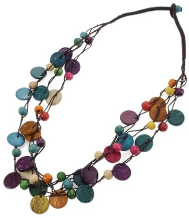 SHTGOI Collana multistrato in stile boho con perle di legno e conchiglia di cocco, 1 pezzo, lavorata a mano, conchiglia di cocco colorata, stile retrò bohemien, per donne, ragazze, spiaggia, gioiello