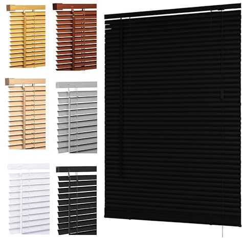 Ruby Deals Custom Made to Measure PVC Venetian Blinds Window 25mm Thin Slats Easy Fit Window Treatment Shutters Child Safe Home Office (Black blinds W135 x 213Hcm)