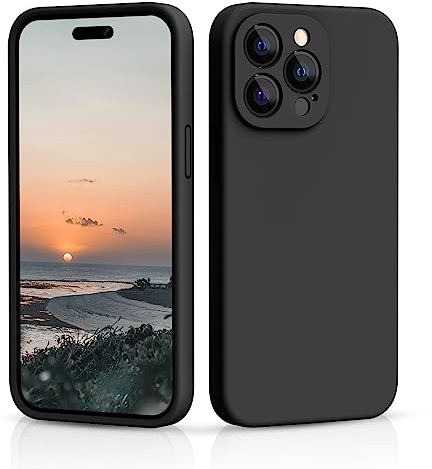 CALOOP Slim-Fit for iPhone 14 Pro Max Case,Skin Soft Liquid Silicone,Sturdy Hard Frame Shockproof Cover with Anti-Scratch Microfiber Lining,Full Protection for Screen and Lens,6.7 inch(Black)