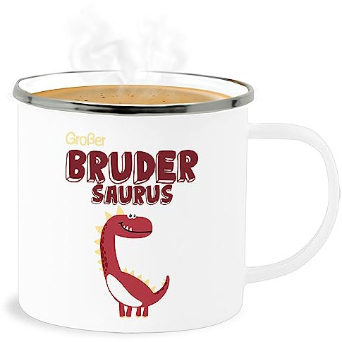 Emaille Becher Blechbecher - Bruder - Tassen - Großer Brudersaurus - 300 ml - Weiß Silber - tasse grosser big brother bro geschenk geburt große brüder gro er für großen bruder groser