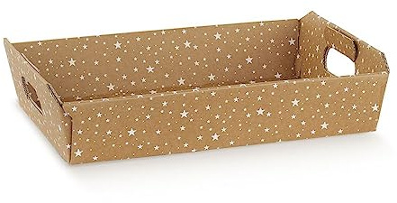 Cestino contenitore 35x26x7 cm Cesto VASSOIO per BOMBONIERE | ideale per confezionare cesti natalizi oggettistica o esposizione (3 pezzi beige con stelle)