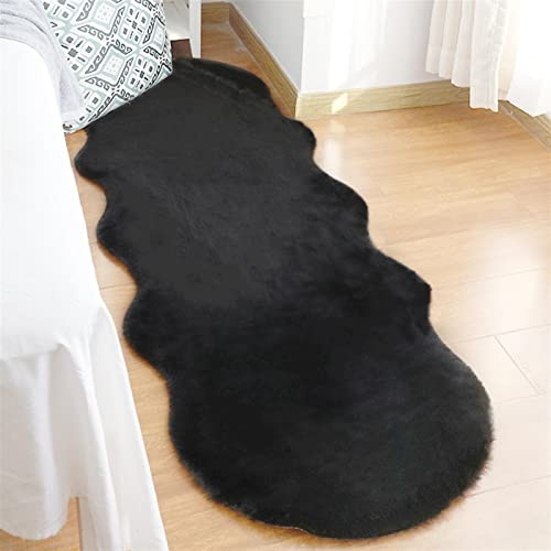 GueTTO Hochflor Teppich Wohnzimmer Fellteppich Kunstfell Shaggy Flauschig Einfarbig, Wohnzimmer Schlafzimmer Kinderzimmer Flur Läufer waschbar rutschfest,Schwarz,60x90cm