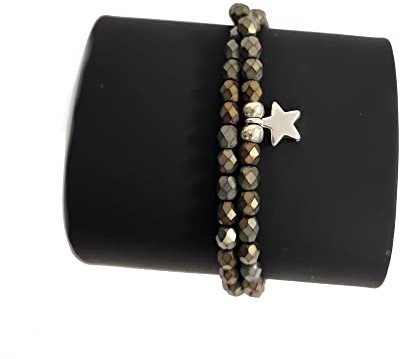 Perlenarmband taupe grau matt einfarbig Armband aus Glasperlen 4mm und einem versilberten Stern individuelle Geschenke mit Liebe