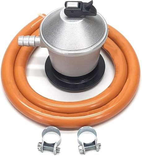 UBOON Kit Completo Regulador de Gas Butano + Tubo de Goma 1,5 Metros + 2 Abrazaderas de Seguridad - ¡Tu Solución Confiable en Gris/Naranja para un Uso de Gas Seguro