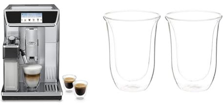 De'Longhi PrimaDonna Elite Experience ECAM 656.85.MS Kaffeevollautomat & DLSC312 Doppelwandiges Thermoglas Latte Macchiato, Durchsichtig,330 milliliters, 2 Stück (1er Pack)