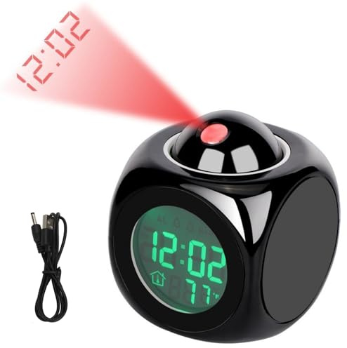 LiebeWH Projection Alarm Clock with Ceiling Display Digital Voice Control Clock for Bedroom Temperature LED Night Light Speaker for Home Travel Adults