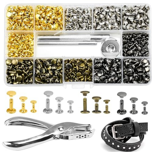 Leather Rivets LIMITADA Leder Nieten,Ledernieten Set,nieten zum Schrauben für Leder,Doppelkappe Nieten,Leder Nieten Set,Metallnieten,Kopfnieten zum Schrauben,Leder Nieten Set für DIY Lederhandwerk