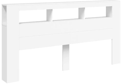 vidaXL Tête de Lit à LED, Panneau de Lit avec Rangement, Accessoire de Cadre de Lit, Meuble de Chambre à Coucher Maison, Blanc Bois d'Ingénierie