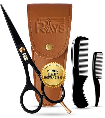 5'' Beard Scissors for Men- German Mustache Scissors with Berad & Mustache Comb- Beard Trimming Scissors with Travel Pouch- Mustache Grooming kit for Men Facial Hair Styling-Mustache Trimmer.