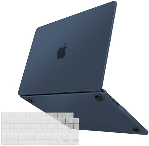 TECOOL Fein Gefrostete Hülle Schutzhülle für MacBook Air 13.6 Zoll M3 M2 2024 A3113 2022 A2681, [Speziell für die offizielle Farbe Mitternacht] Ultradünne Hartschale Case u. EU TPU Tastaturschutz