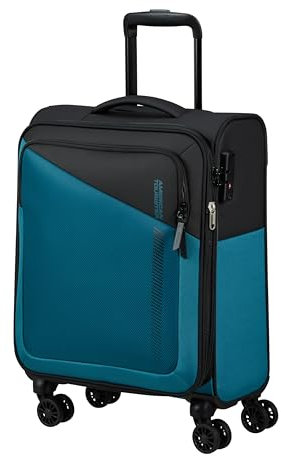 American Tourister Daring Dash - Spinner S, Erweiterbar Handgepäck, 55 cm, 39/46 L, Schwarz/Blau (Black/Blue)