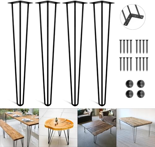 TRIOBLADE 4PCS Carbon Steel Hairpin Table Legs 4”-28” with Floor Protector Feet (12 Inch/ 30 cm - Low Table)